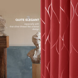Deconovo Blackout Eyelet Silver Wave Line Foil Printed Curtains, Thermal Insulated Curtains, W46 X L54 Inch, Red, 2 Panels - thumbnail 3