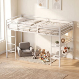Gainoom Single Size Metal Loft Bed Heavy Duty Metal Bed Frame Safety Guardrails Ladder - thumbnail 9
