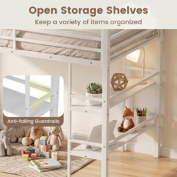 Gainoom Single Size Metal Loft Bed Heavy Duty Metal Bed Frame Safety Guardrails Ladder - thumbnail 8