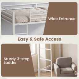 Gainoom Single Size Metal Loft Bed Heavy Duty Metal Bed Frame Safety Guardrails Ladder - thumbnail 5