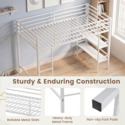 Gainoom Single Size Metal Loft Bed Heavy Duty Metal Bed Frame Safety Guardrails Ladder - thumbnail 4