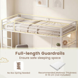 Gainoom Single Size Metal Loft Bed Heavy Duty Metal Bed Frame Safety Guardrails Ladder - thumbnail 6