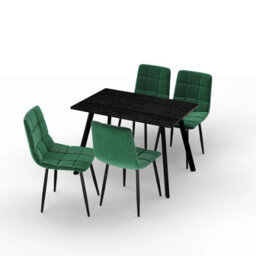 Urbn-Living Urbn Living 110Cm Dining Table & 4 Pcs Velvet Chairs Set Modern Metal Kitchen Furniture Black Wood Table And Green Chair