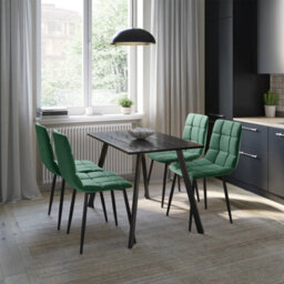 Urbn-Living Urbn Living 110Cm Dining Table & 4 Pcs Velvet Chairs Set Modern Metal Kitchen Furniture Black Wood Table And Green Chair - thumbnail 2