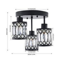 Living And Home 3-Light Black Crystal Ceiling Light Fixture,crystal Glass Shade - thumbnail 9