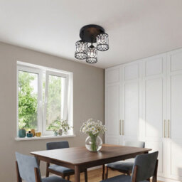 Living And Home 3-Light Black Crystal Ceiling Light Fixture,crystal Glass Shade - thumbnail 2