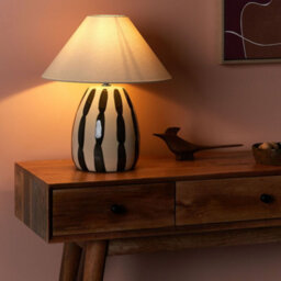 Beliani Luma Home Table Lamp Beige And Black Ceramic 41 Cm With White Cone Shade - thumbnail 1