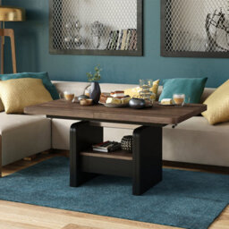 Heze Furniture Lotta 2 In 1 Extending Coffee / Dining Table 120-180Cm - Brown Oak / Black - thumbnail 1
