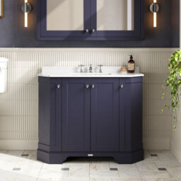 Hudson Reed Floor Standing 4 Door Angled Vanity Unit With 3 Tap Hole White Marble Top & Basin, Twilight Blue, 1036 X 470 mm - thumbnail 2