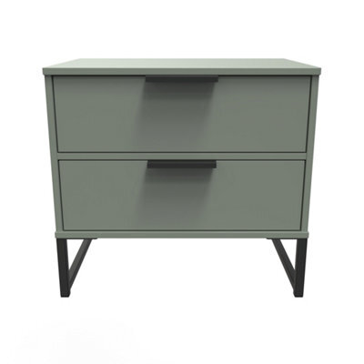 Tamworth Double 2 Drawer Bedside Cabinet In Reed Green (Ready Assembled) - image 1