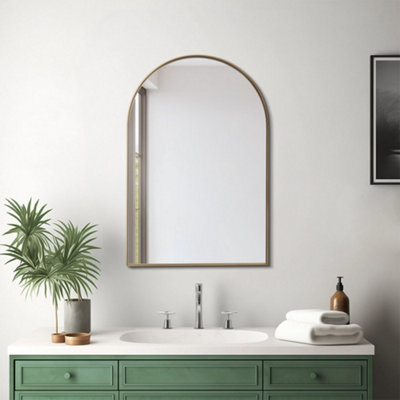 Thehotsale 50Cm X H 75Cm W Arch-Shape Wall Mounted Gold Metal Framed Bathroom Mirror Decorative - image 1