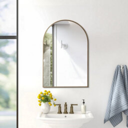 Thehotsale 50Cm X H 75Cm W Arch-Shape Wall Mounted Gold Metal Framed Bathroom Mirror Decorative - thumbnail 2