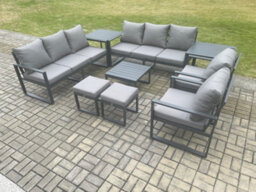 Fimous Aluminium Patio Outdoor Garden Furniture Lounge Sofa Set With Square Coffee Table 2 Chairs 2 Side Tables Dark Grey - thumbnail 2