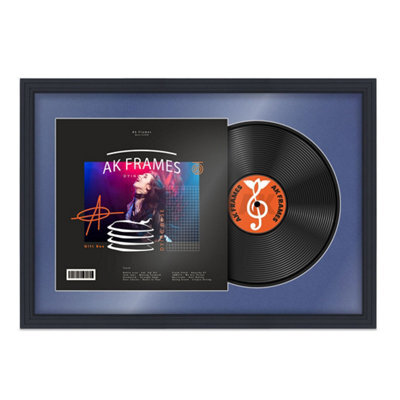 "AK Frames 25X17"" Black Step Vinyl Record Frame With Blue Mount For 12 Inch Lp Cover & Disc - Overlapped Design" - image 1