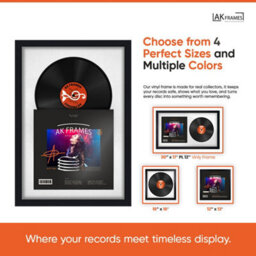 "AK Frames 25X17"" Black Step Vinyl Record Frame With Blue Mount For 12 Inch Lp Cover & Disc - Overlapped Design" - thumbnail 4
