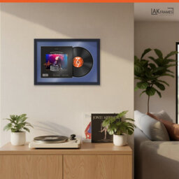 "AK Frames 25X17"" Black Step Vinyl Record Frame With Blue Mount For 12 Inch Lp Cover & Disc - Overlapped Design" - thumbnail 5