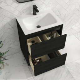 Royal Bathrooms Orion 600mm Floor Standing Bathroom Vanity Unit 2 Drawer Hale Black With Matt Stone Basin & Black Accent Trim - thumbnail 5