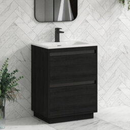 Royal Bathrooms Orion 600mm Floor Standing Bathroom Vanity Unit 2 Drawer Hale Black With Matt Stone Basin & Black Accent Trim - thumbnail 6