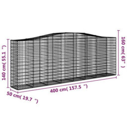 Berkfield Durable Arched Gabion Baskets 7 Pcs 400X50X140/160 Cm Galvanised Iron - thumbnail 6