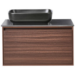 Wyld And Coco Nova Wall Mounted Vanity Basin Unit Dark Brown 80Cm Engineered Wood - thumbnail 1