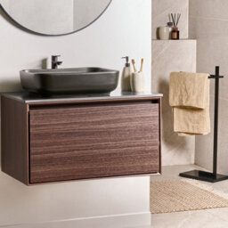 Wyld And Coco Nova Wall Mounted Vanity Basin Unit Dark Brown 80Cm Engineered Wood - thumbnail 2