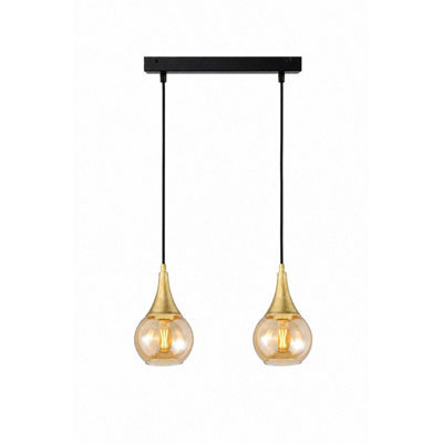 Luminosa Lighting Luminosa Lacrima Bar Pendant Ceiling Light Black, Gold Amber Glass Shade 2X E27 - image 1