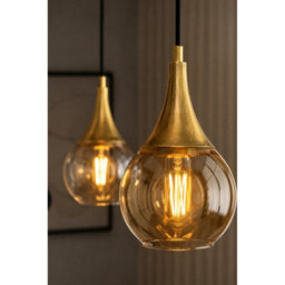 Luminosa Lighting Luminosa Lacrima Bar Pendant Ceiling Light Black, Gold Amber Glass Shade 2X E27 - thumbnail 3