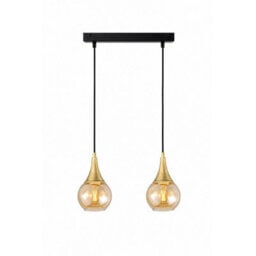 Luminosa Lighting Luminosa Lacrima Bar Pendant Ceiling Light Black, Gold Amber Glass Shade 2X E27 - thumbnail 1