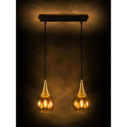 Luminosa Lighting Luminosa Lacrima Bar Pendant Ceiling Light Black, Gold Amber Glass Shade 2X E27 - thumbnail 5