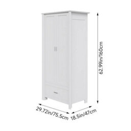 160Cm Tall Wooden 2 Door Wardrobe 1 Drawers Bedroom Storage Hanging Bar Clothes - thumbnail 2