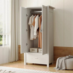 160Cm Tall Wooden 2 Door Wardrobe 1 Drawers Bedroom Storage Hanging Bar Clothes - thumbnail 5