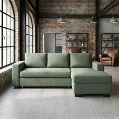 Megan Living Room Corner Sofa Bed With Storage Polyurethane Foam Wave Spring Wooden Frame 220X90X160Cm Green - image 1