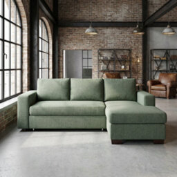 Megan Living Room Corner Sofa Bed With Storage Polyurethane Foam Wave Spring Wooden Frame 220X90X160Cm Green - thumbnail 1