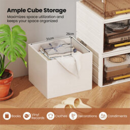 Set Of 4 Stackable Cubes Bookcase Wooden Storage Organizer White - thumbnail 3
