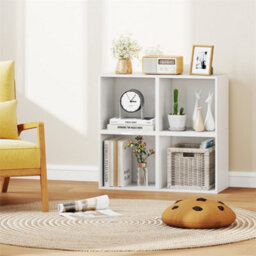 Set Of 4 Stackable Cubes Bookcase Wooden Storage Organizer White - thumbnail 6