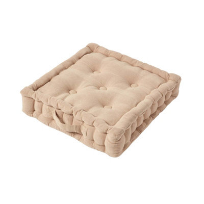 Homescapes Rajput Ribbed Cotton Floor Cushion Beige - image 1
