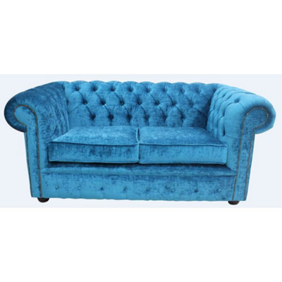 Chesterfield Handmade 2 Seater Sofa Settee Pastiche Teal Blue Velvet Fabric In Classic Style - image 1
