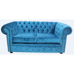Chesterfield Handmade 2 Seater Sofa Settee Pastiche Teal Blue Velvet Fabric In Classic Style - thumbnail 1