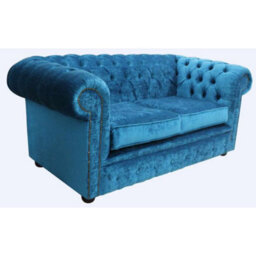 Chesterfield Handmade 2 Seater Sofa Settee Pastiche Teal Blue Velvet Fabric In Classic Style - thumbnail 3