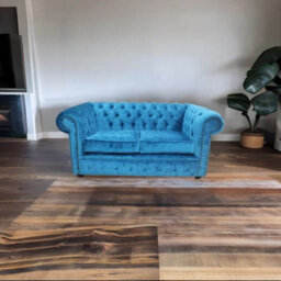 Chesterfield Handmade 2 Seater Sofa Settee Pastiche Teal Blue Velvet Fabric In Classic Style - thumbnail 4