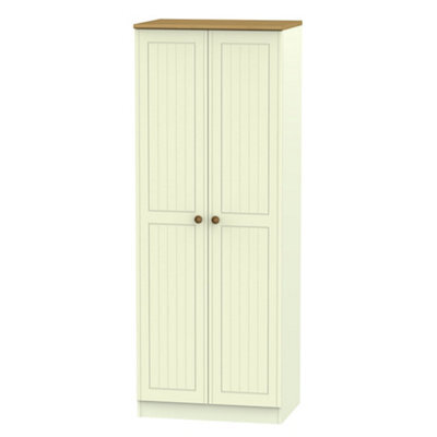 Vittoria Ready Assembled Contemporary Matt Cream Oak Effect Tall Double Wardrobe (H)1970mm (W)740mm (D)530mm - image 1