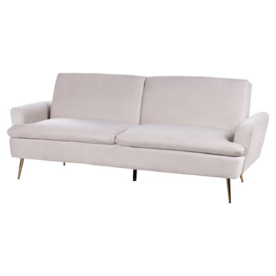 Wyld And Coco Luxe Living 3-Seater Sofa Bed In Beige Velvet With Click-Clack Mechanism And Gold-Finish Legs - image 1