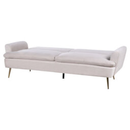 Wyld And Coco Luxe Living 3-Seater Sofa Bed In Beige Velvet With Click-Clack Mechanism And Gold-Finish Legs - thumbnail 5