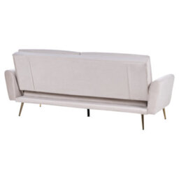 Wyld And Coco Luxe Living 3-Seater Sofa Bed In Beige Velvet With Click-Clack Mechanism And Gold-Finish Legs - thumbnail 6