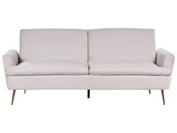 Wyld And Coco Luxe Living 3-Seater Sofa Bed In Beige Velvet With Click-Clack Mechanism And Gold-Finish Legs - thumbnail 3