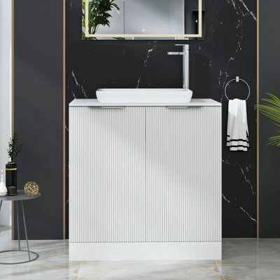 Royal Bathrooms Evora 800mm Matt White Fluted Floor Standing Countertop Vanity Unit 2 Door With Qubix Basin - image 1