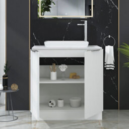 Royal Bathrooms Evora 800mm Matt White Fluted Floor Standing Countertop Vanity Unit 2 Door With Qubix Basin - thumbnail 3