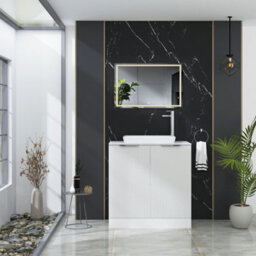 Royal Bathrooms Evora 800mm Matt White Fluted Floor Standing Countertop Vanity Unit 2 Door With Qubix Basin - thumbnail 2