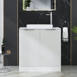 Royal Bathrooms Evora 800mm Matt White Fluted Floor Standing Countertop Vanity Unit 2 Door With Qubix Basin - thumbnail 1