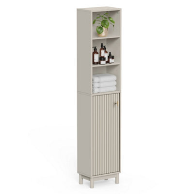 Vonhaus Tall Bathroom Cabinet, Stone Freestanding Storage Tallboy Unit With 6 Shelves, Fluted Texture Door & Gold Handle, Victoria - image 1